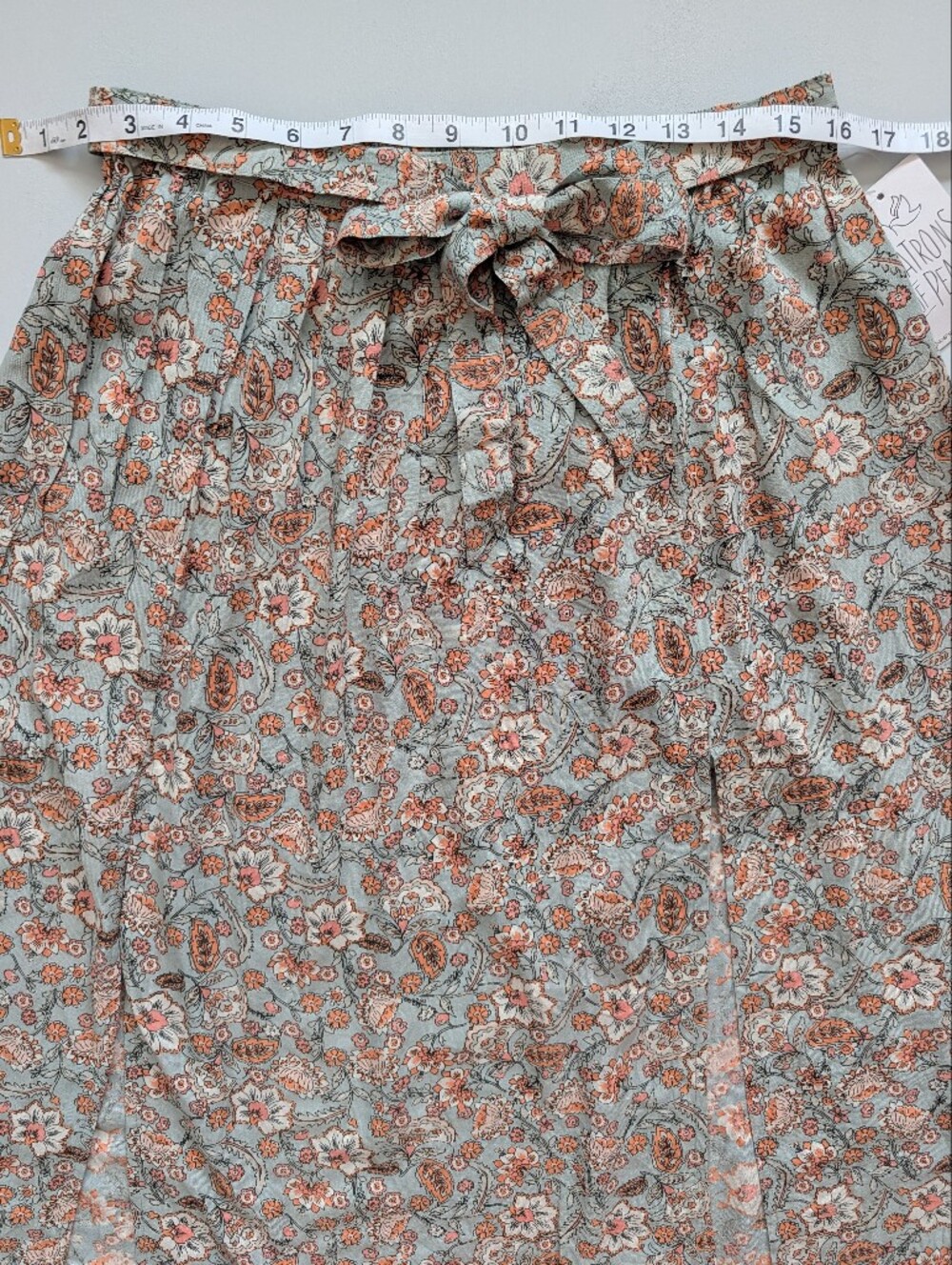 NWT Patrons of Peace Sage Peach Floral Double Slit Tie Waist Maxi Skirt Medium - Picture 4 of 7
